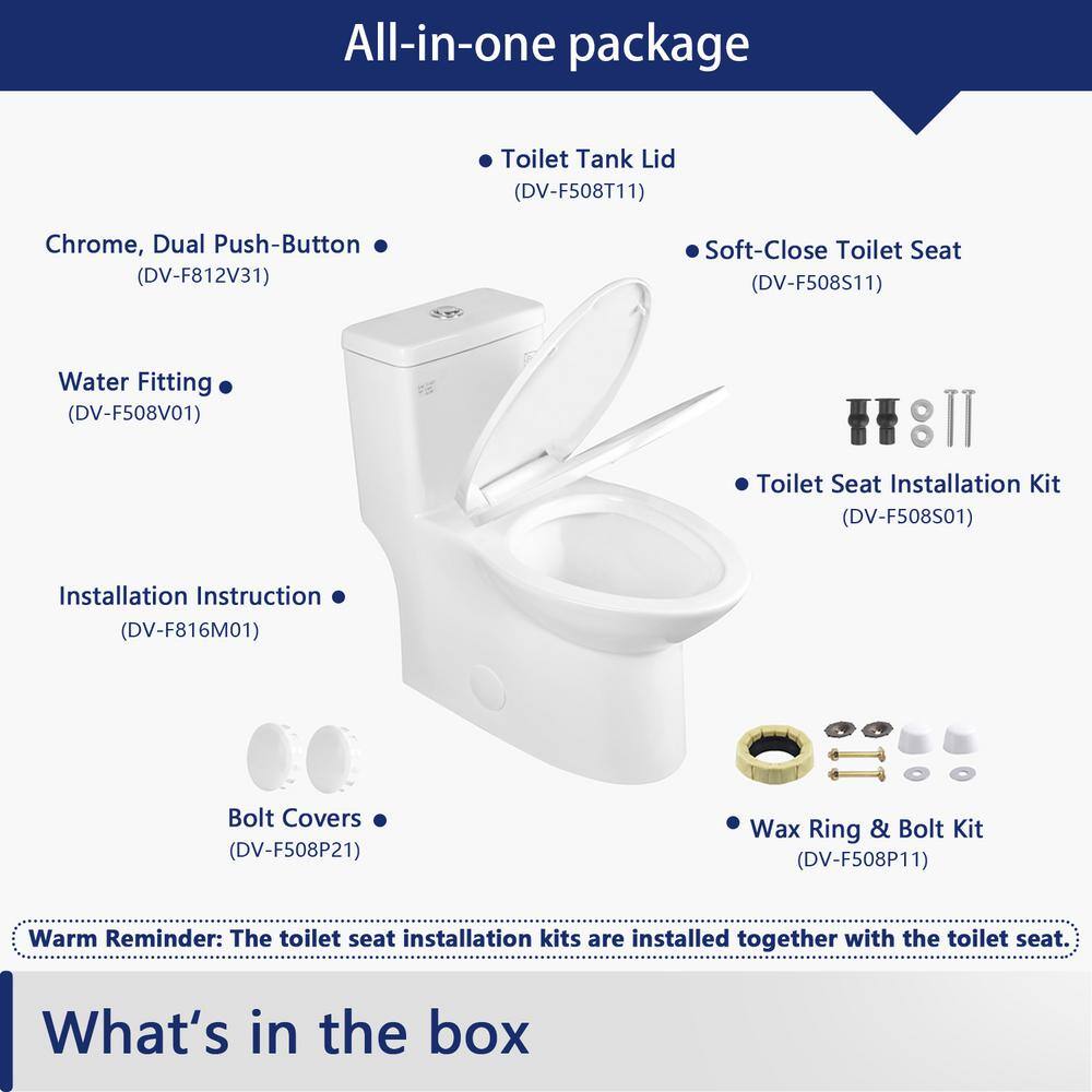 DEERVALLEY Symmetry 1-Piece 1.11.6 GPF Dual Flush Elongated Toilet in White with Map Flush 1000g Soft Closed Seat Included DV-1F52508