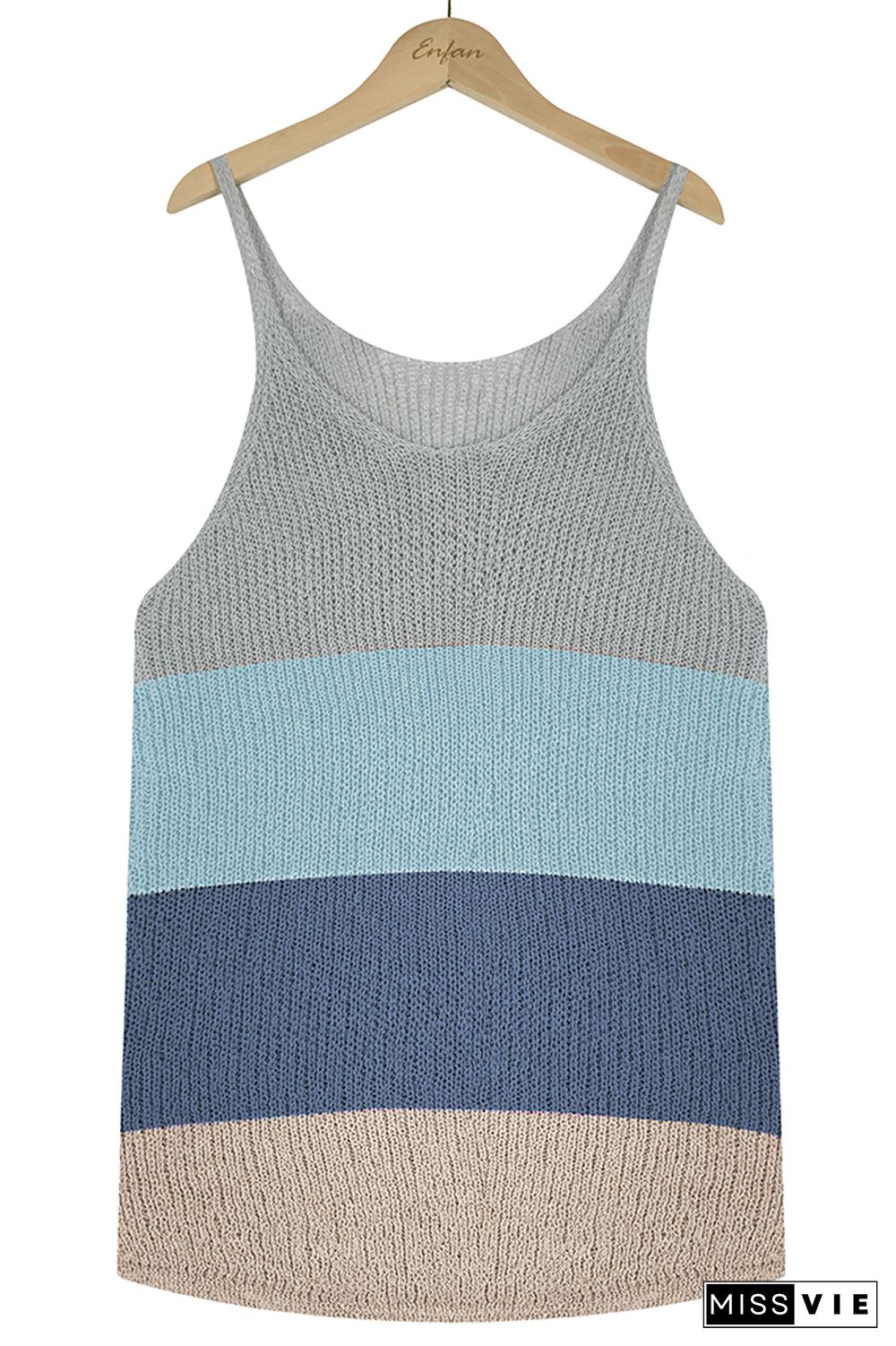 Color Block and Plain U Neck Knit Tank Top