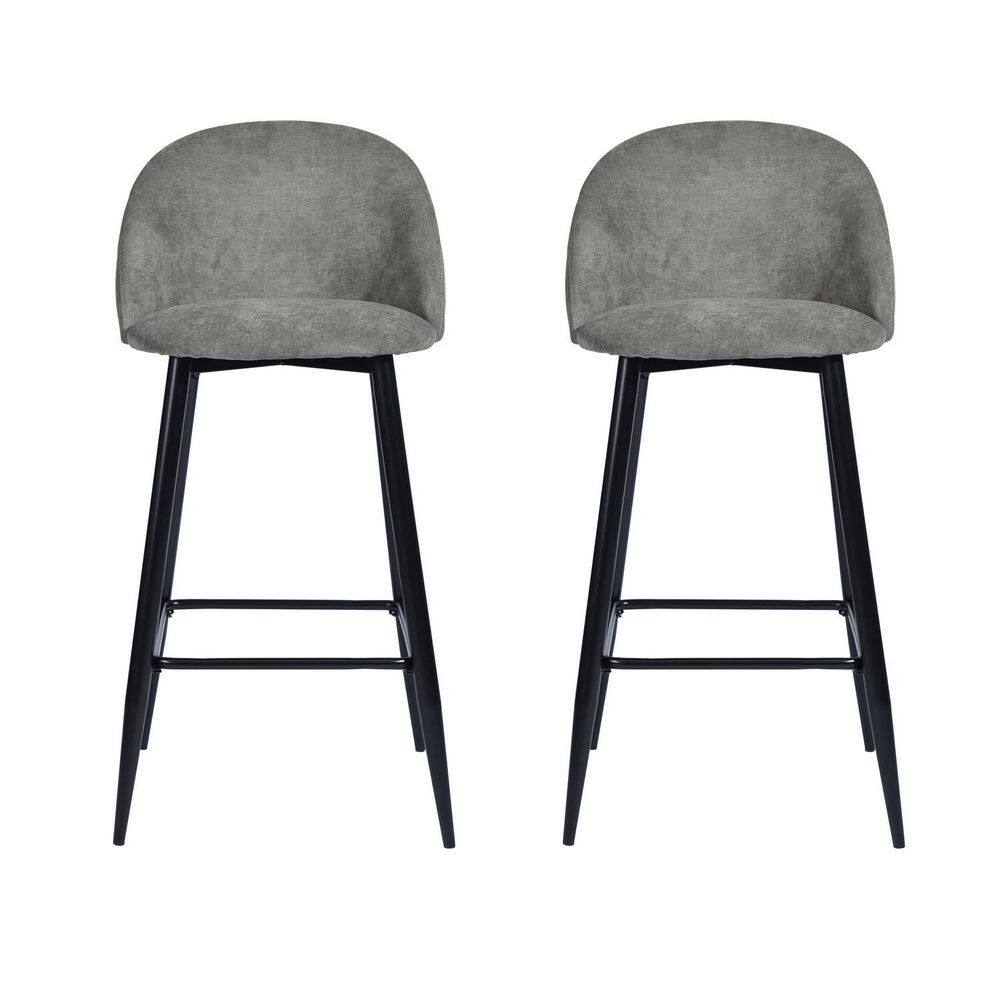 Homy Casa Haseeb 38 in. Grey Low Back Metal Frame Bar stool With Fabric Seat ( Set of 2) Haseeb Terry Grey