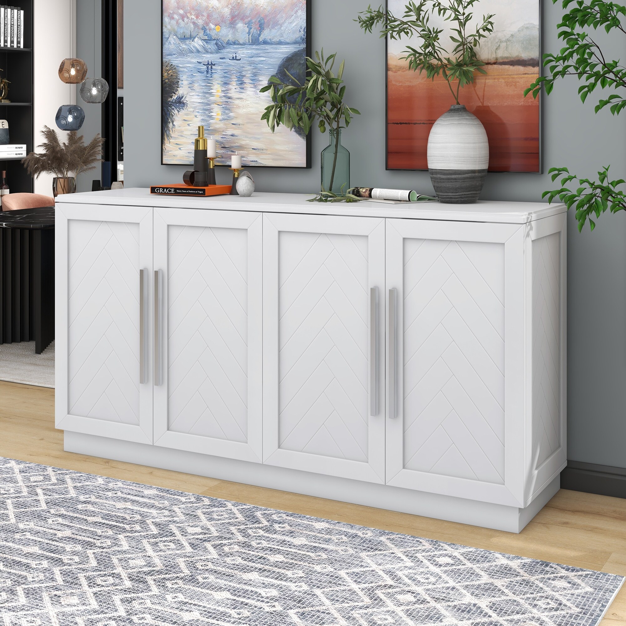 4 Doors Sideboard Kitchen Buffet Cabinet with Adjustable Shelves