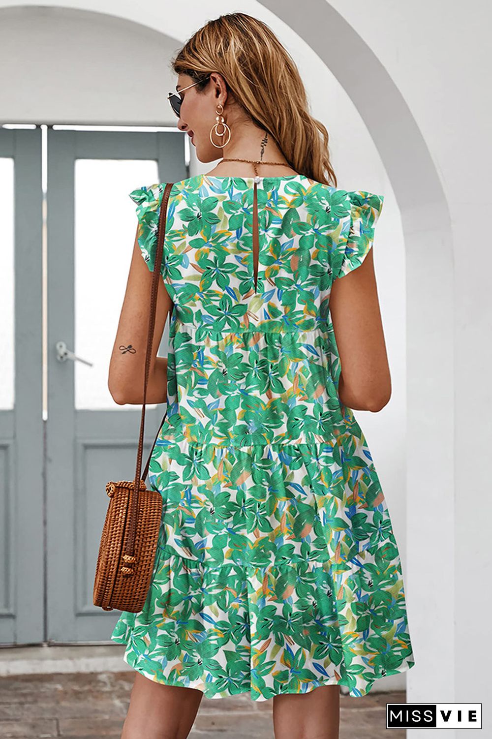 Flutter Sleeves Tiered Floral Dress