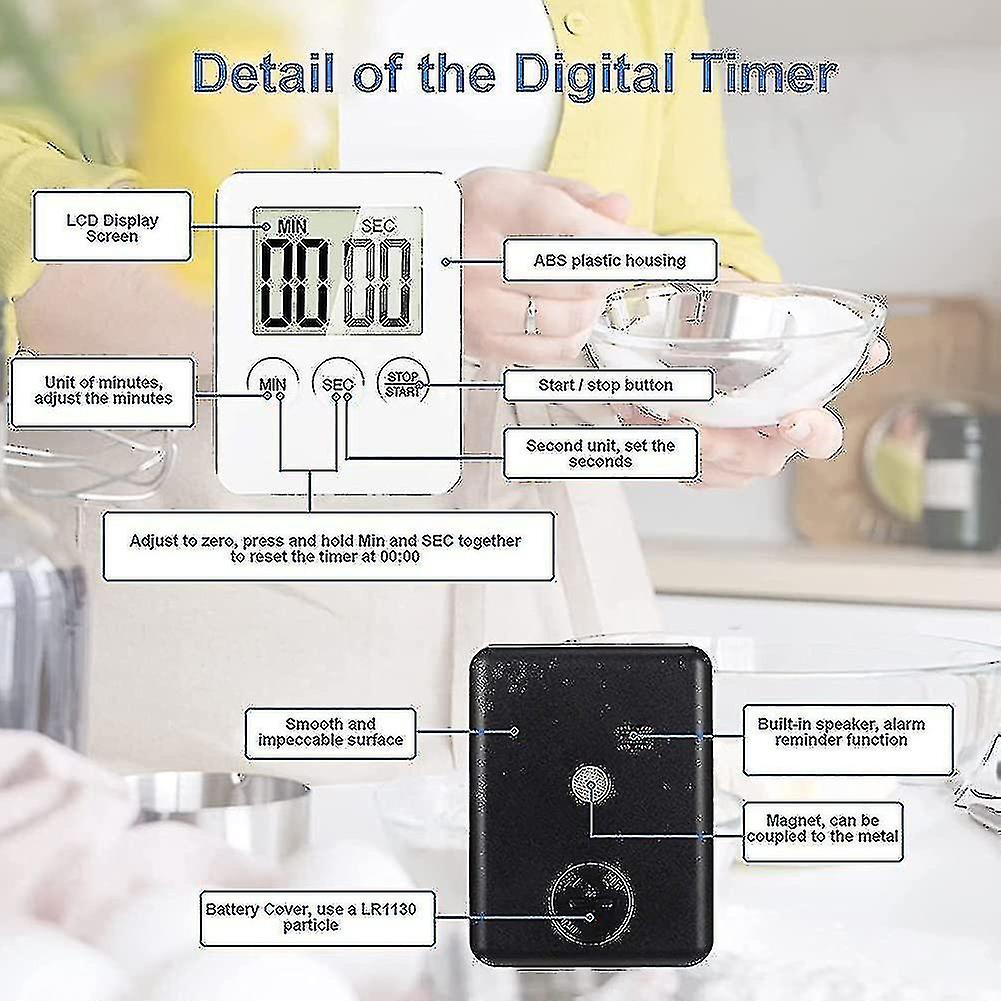 4pcs Stopwatch， Digital Minute Timer With Loud Alarm， 3 In 1 Installation Method Mini Kitchen Timer