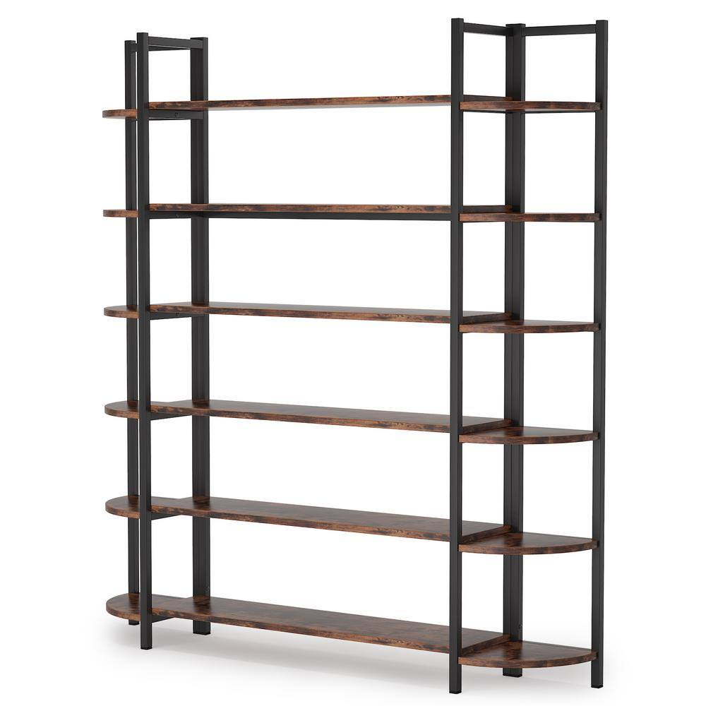 BYBLIGHT Alan 70.86 in. Brown Practical Board 6-Shelf Etagere Bookcase with Storage and Triple Wide Bookshelf Display Shelves BB-XX1235YY