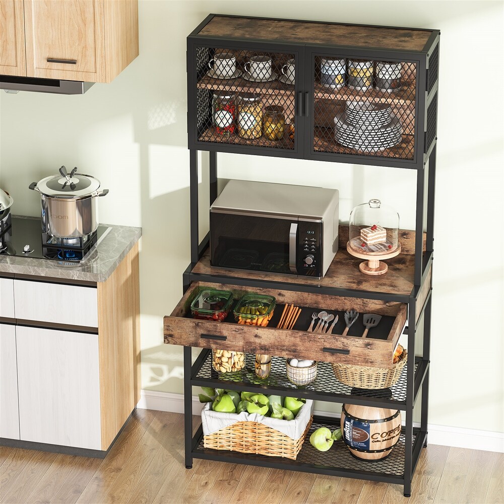 Kitchen Bakers Rack with 2 Drawers  Kitchen Storage Shelf Organizer Rack  Utility Storage Shelf Microwave Oven Stand