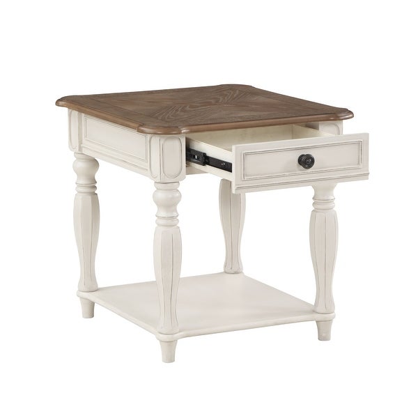 End Table in Oak and Antique White Finish