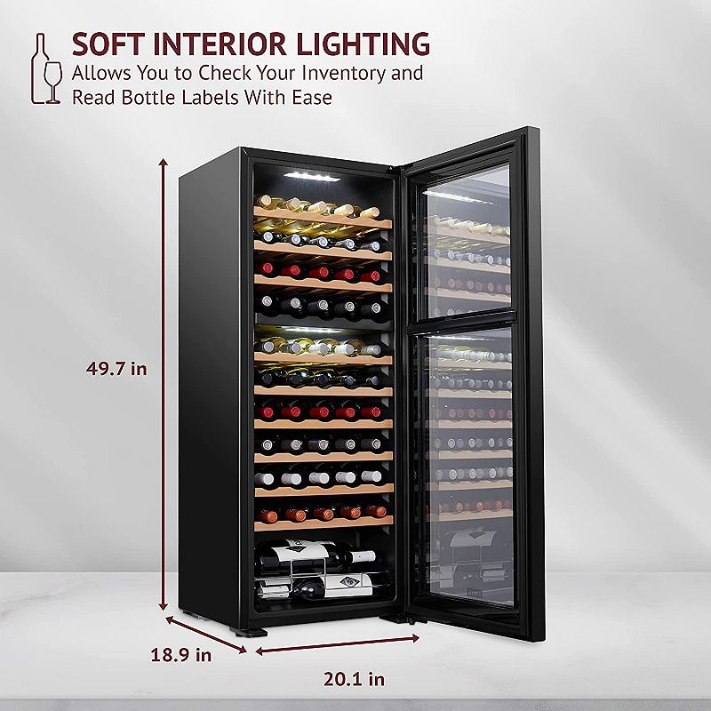 55-Bottle Dual Zone Wine Cooler， Freestanding Wine Fridge with Lock