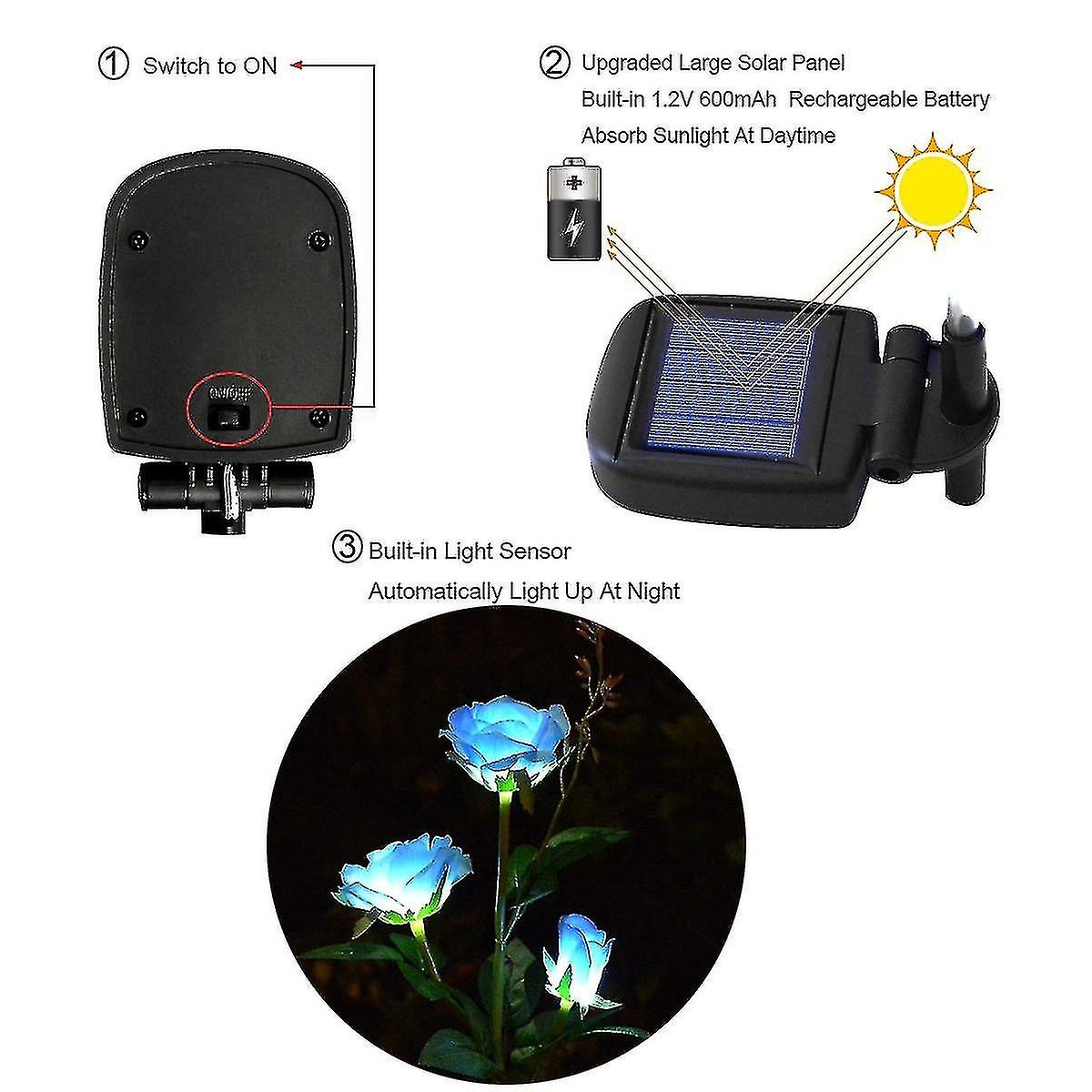 Outdoor Solar Garden Lights， Solar Powered Artificial Rose Flower Lights For Gardening Dceorations B