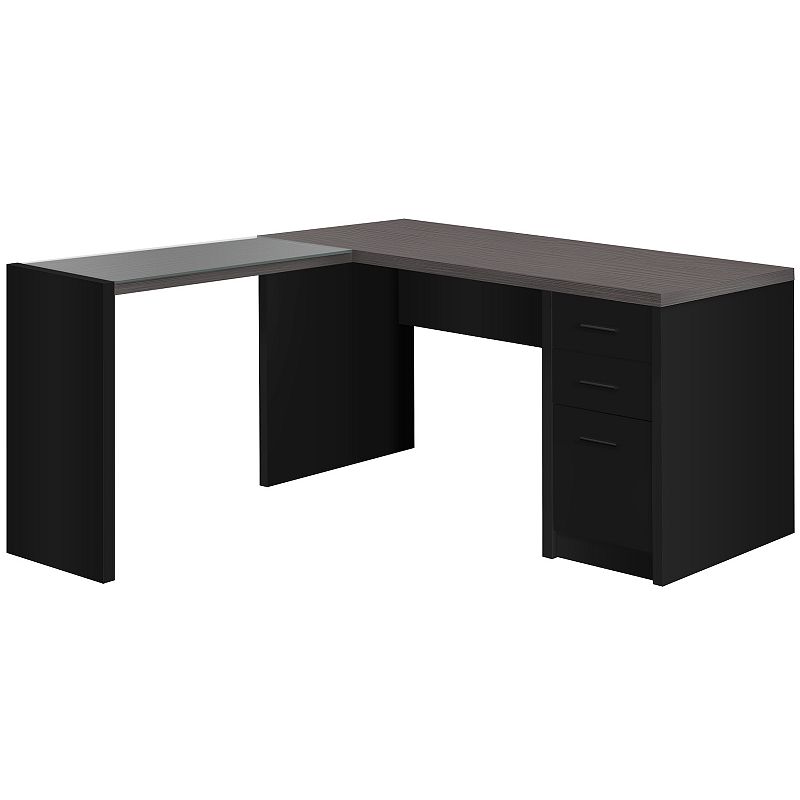 60 Black and Gray Contemporary L-Shaped Computer Desk with Tempered Glass