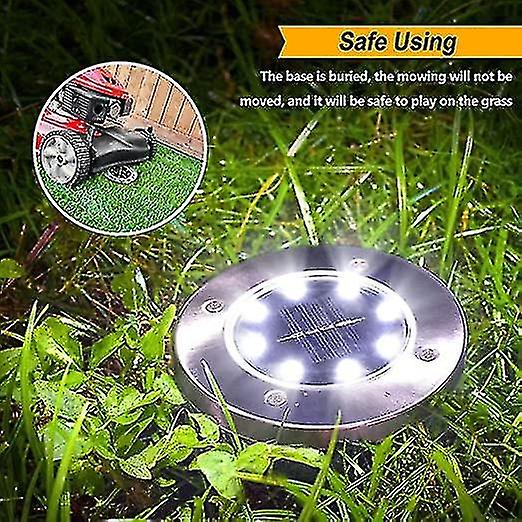 4 Pcs Solar Ground Lights， 10 Led Garden Lights Disk Lights In-ground Outdoor Landscape Lighting For