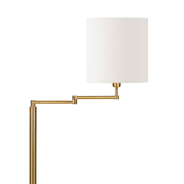 Moby Swing Arm Floor Lamp with Fabric Drum Shade in Brass/White