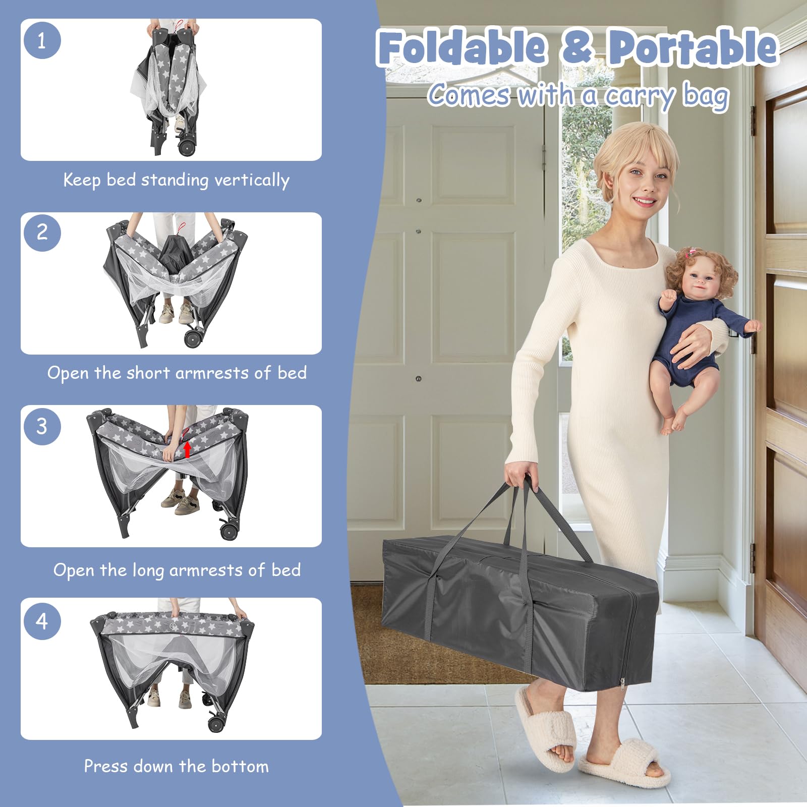 BABY JOY 4 in 1 Pack and Play, Portable Baby Playard with Bassinet