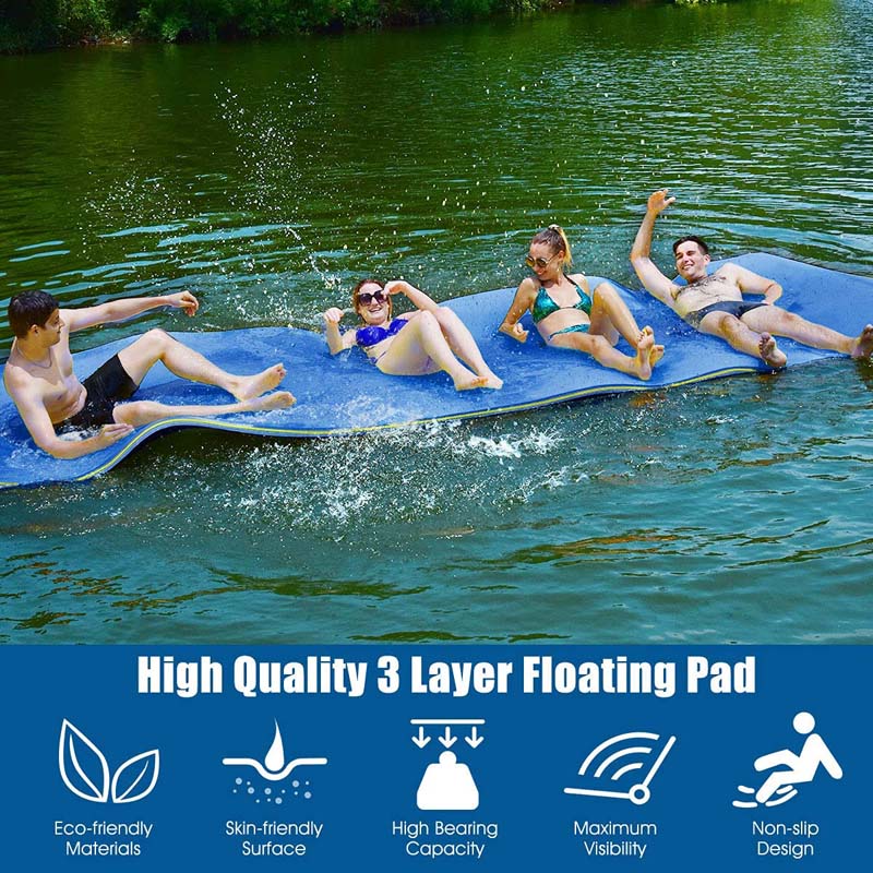 12 x 6 FT Floating Water Pad 3-Layer Tear-Resistant XPE Foam Mat Roll-Up Floating Island for 4-6 Person