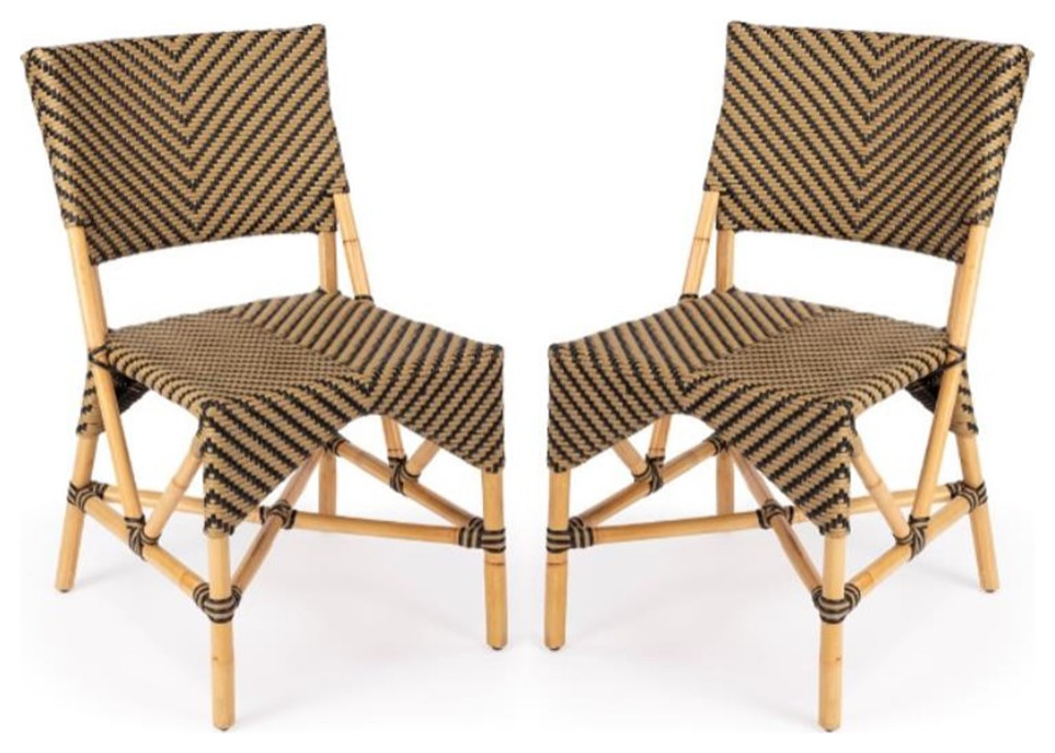 Home Square Traditional Rattan Dining Chair in Brown   Set of 2   Tropical   Dining Chairs   by Homesquare  Houzz