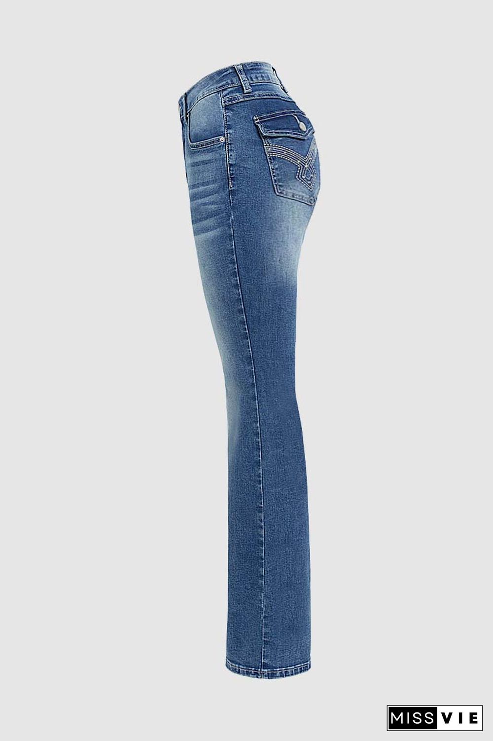 Embroidery Pocket Mid Waist Bootcut Jeans