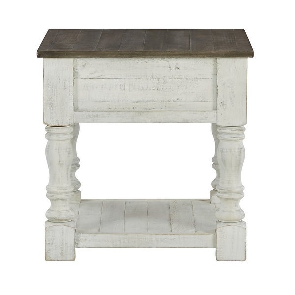 Tex 25 Inch Square Side End Table， Gray Plank Style Surface， White Base