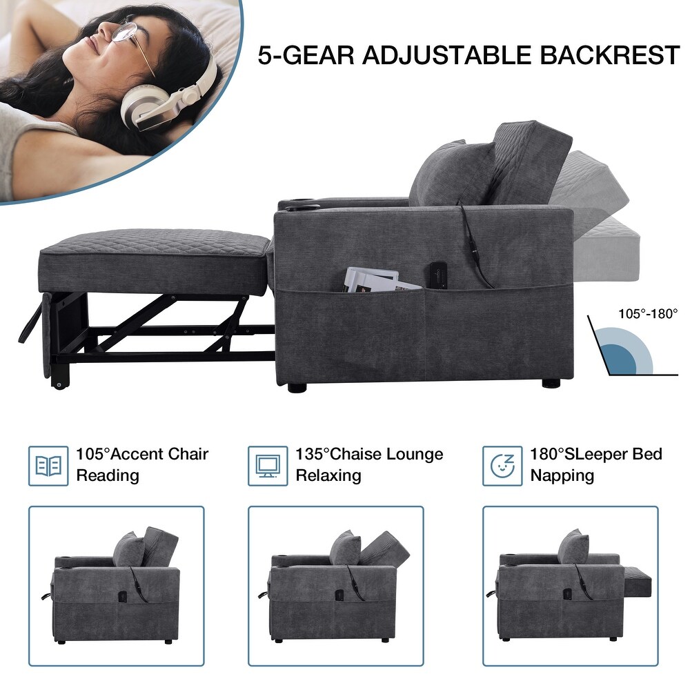 Convertible Single Sofa Chair Bed with Vibration Massage and Heat Pillow