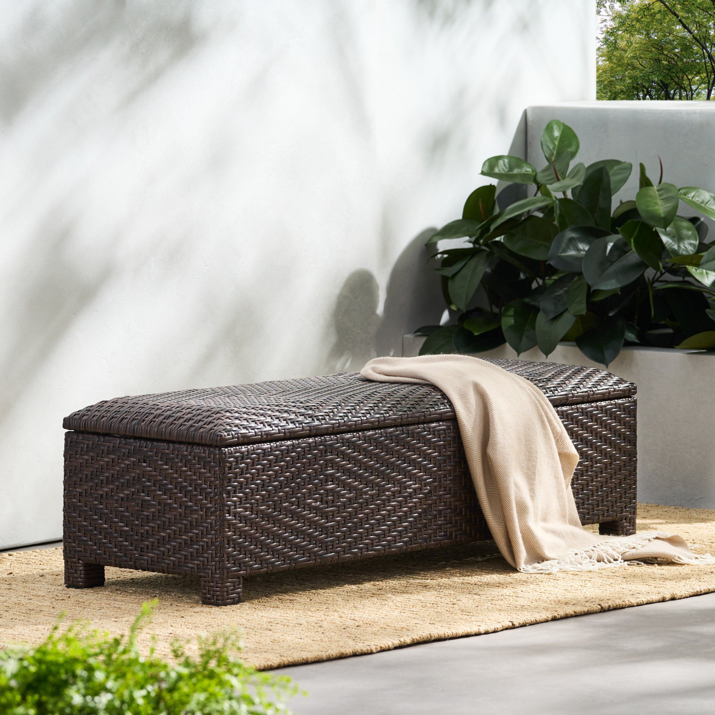 Santa Cruz Brown Wicker Storage Ottoman