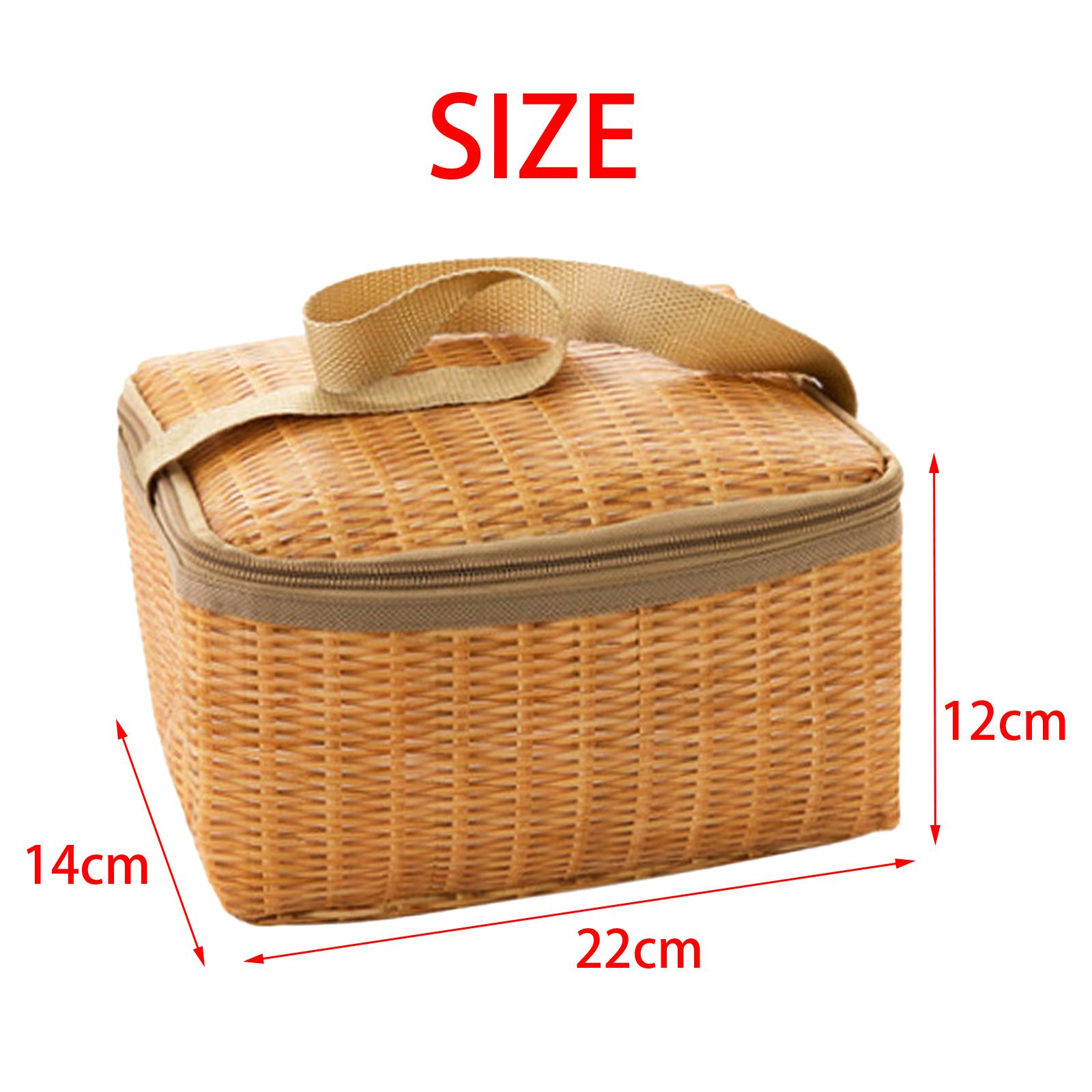 Thermal Bag， Outdoor Picnic Bag Insulated Waterproof Rattan Food Container Basket Fruit Camping Indoor Household Picnic