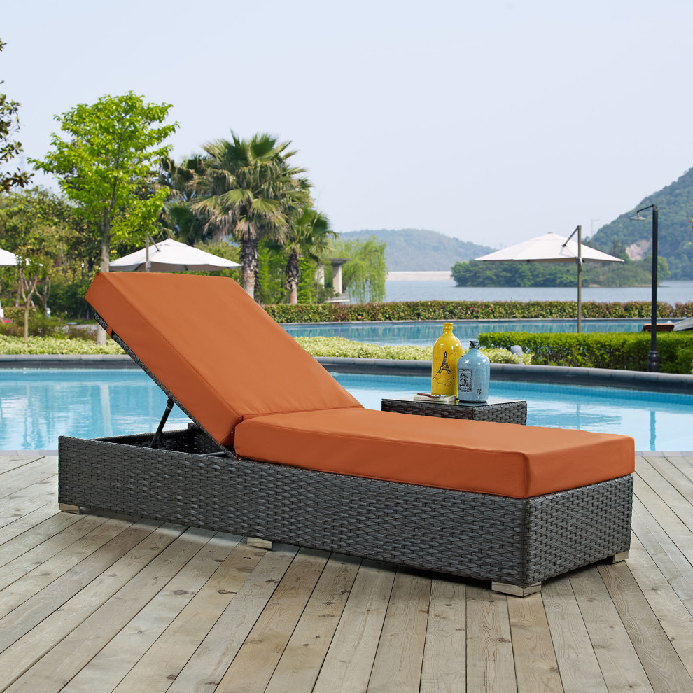 Sojourn Outdoor Wicker Rattan Sunbrella Chaise Lounge   Tropical   Outdoor Chaise Lounges   by Modway  Houzz