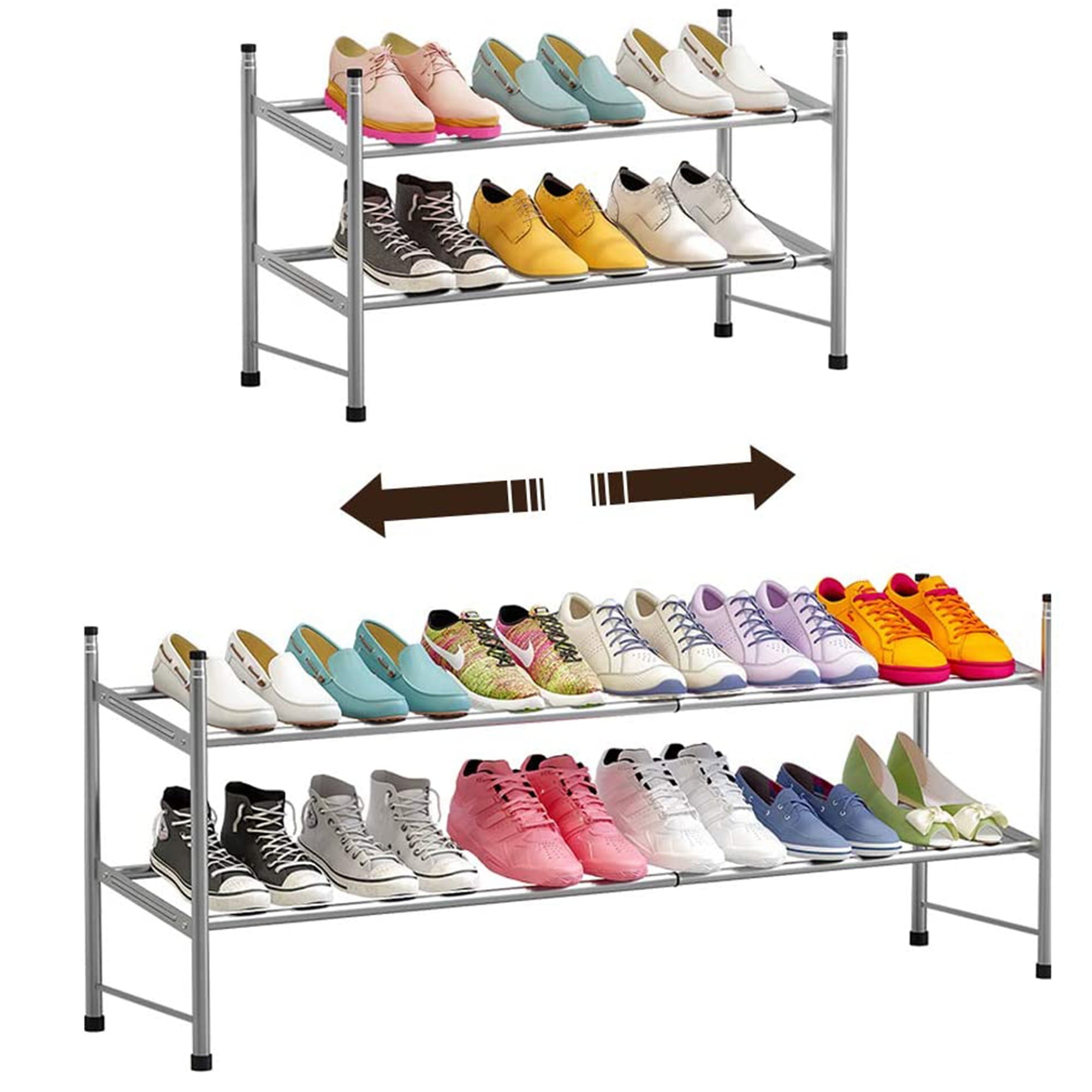 Forthcan Expandable Shoe Rack 2 Tiers Closet Shoe Organizer Shelf for Shoes 12 Pairs，Gray