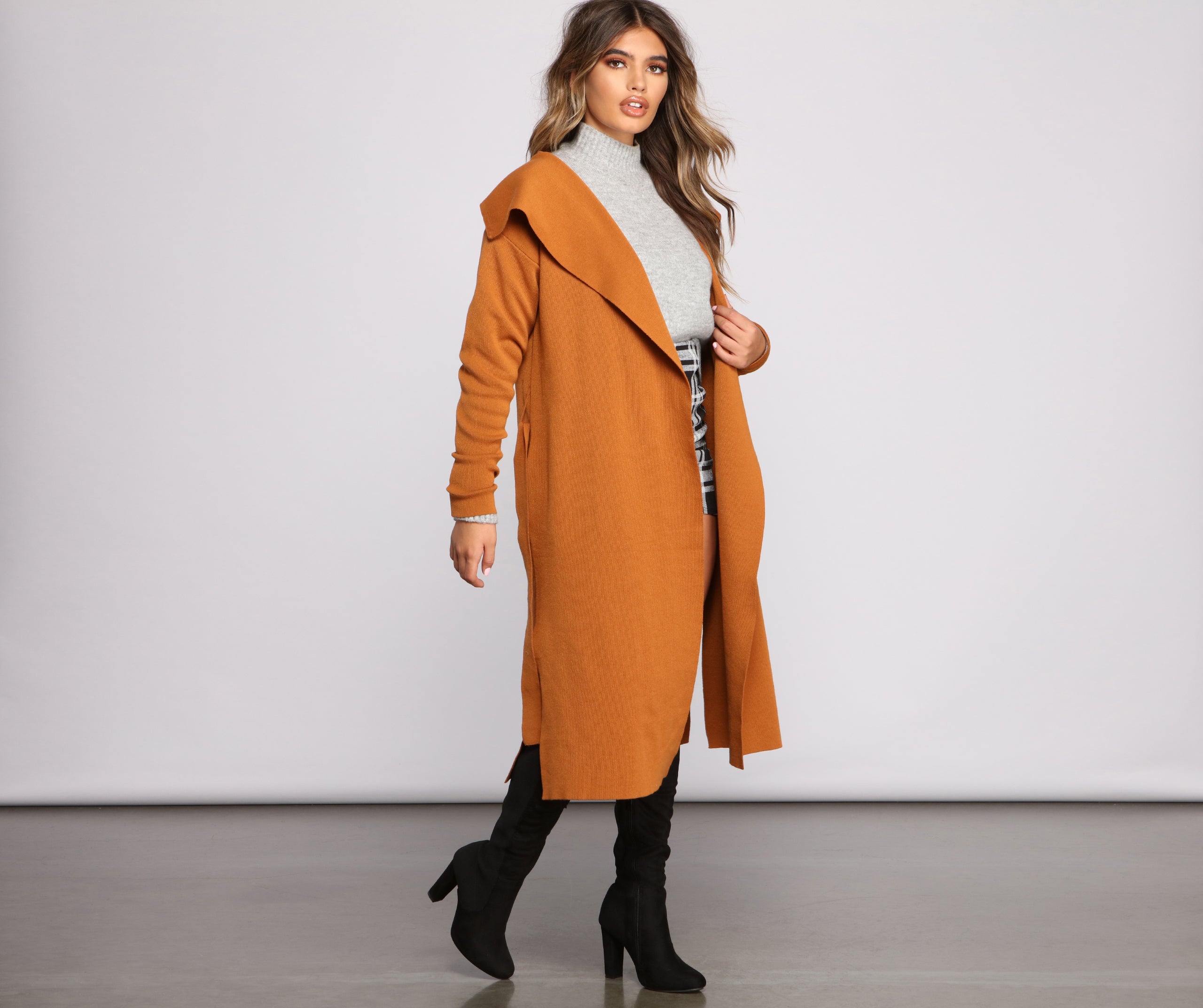 Tie Waist Long Line Cardigan