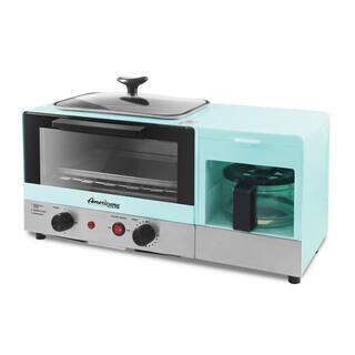 Americana Retro Collection 3-in-1 Blue Breakfast Station 4-Slice Toaster Oven Coffee Maker and Griddle EBK8810BL