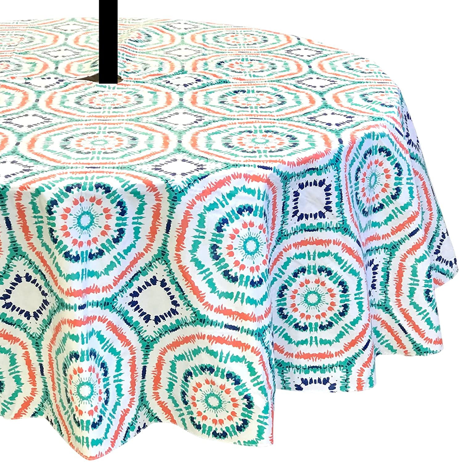 Summer Vinyl Tablecloths: Patio Table Cover with Umbrella Hole and Zipper Closure, 70" Inch Diameter Round