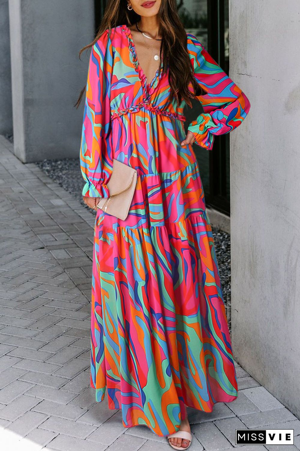 Multicolor Wild Lotus Ruffle Tiered Maxi Dress