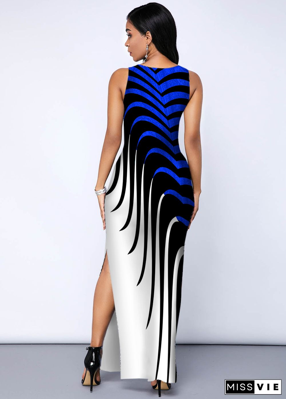 Side Slit Sleeveless Round Neck Printed Dress