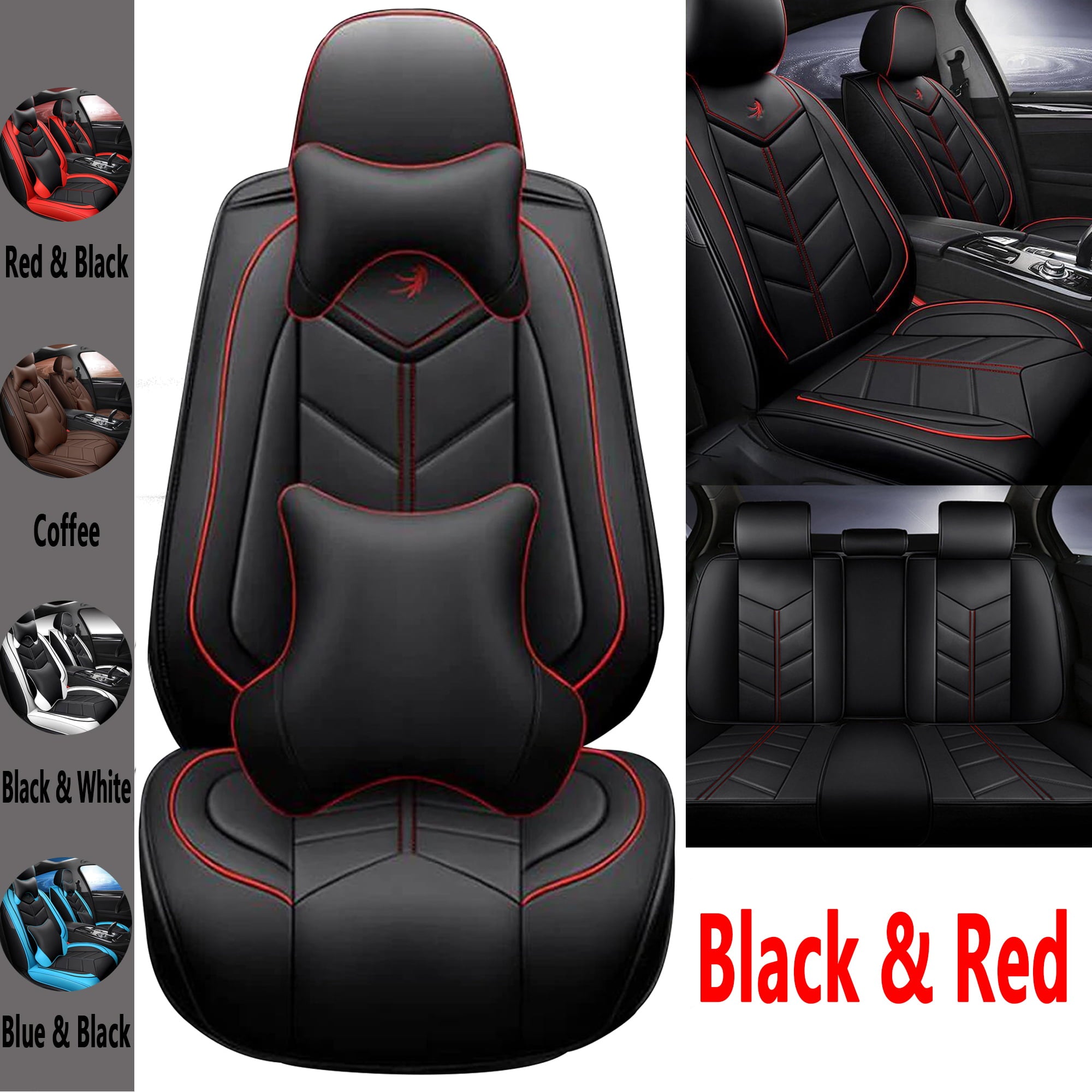 NINTE 5-Seat Universal PU Leather Cushions Luxury Protectors Auto Seat Covers Black and Red