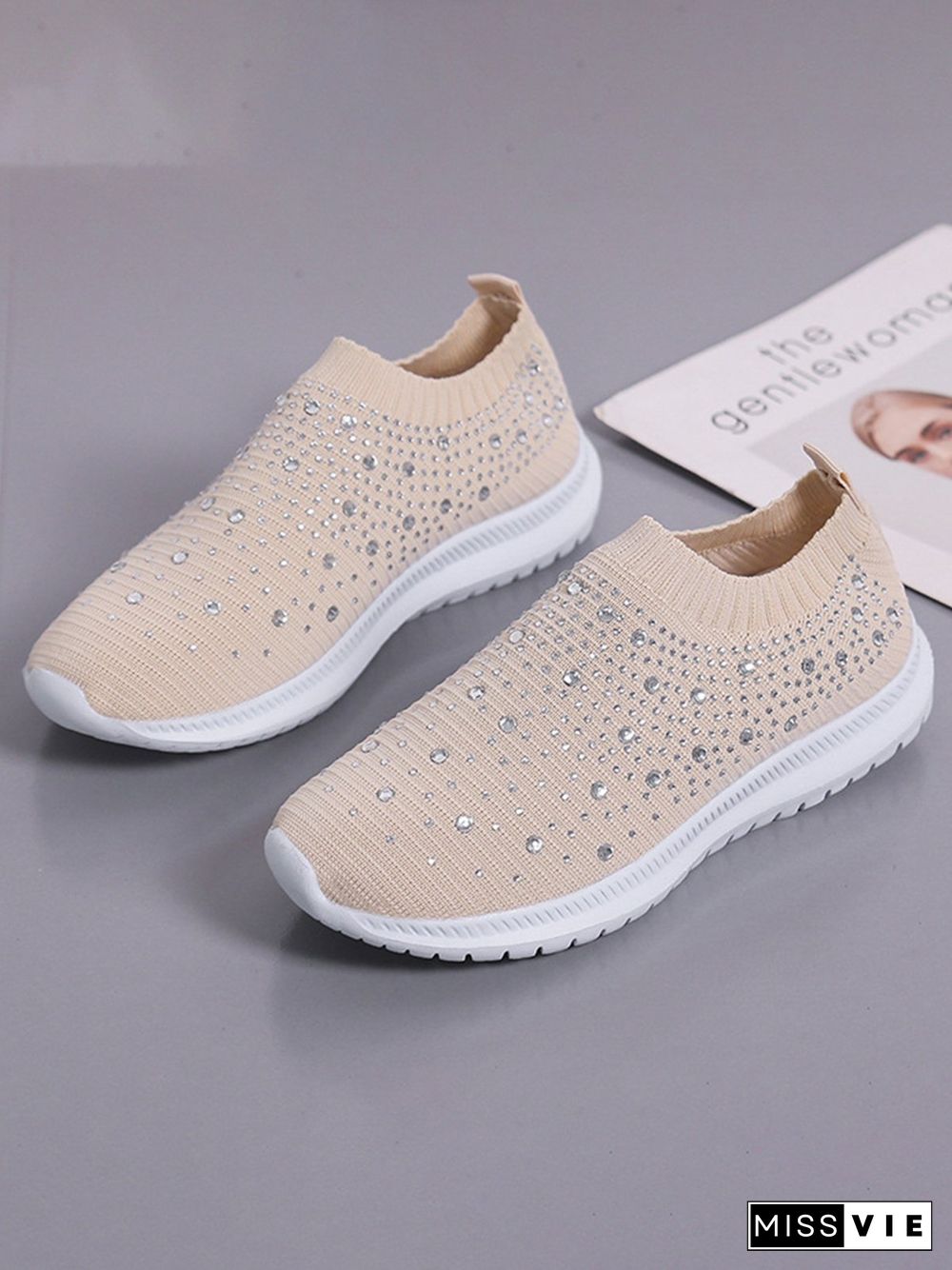 Rhinestone Design Portable Overfoot Lightweight Flyknit Sneakers