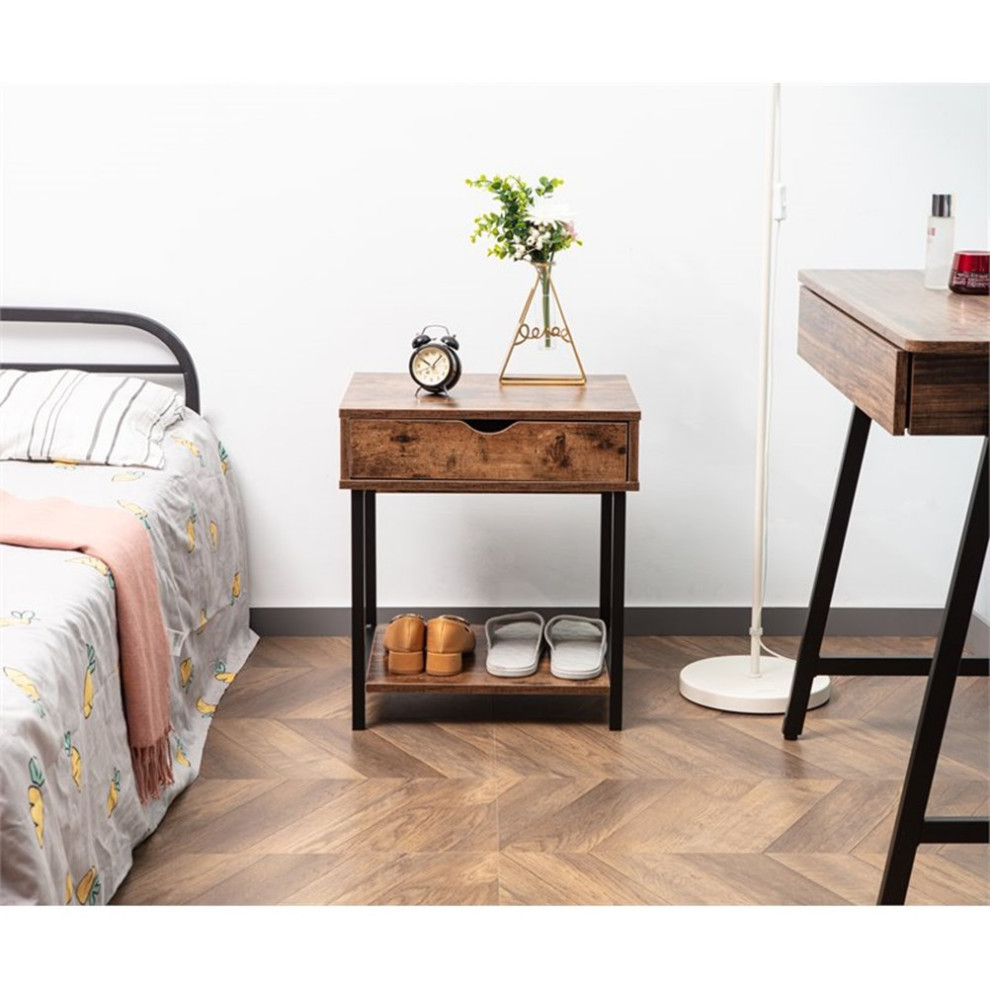 Home Square Modern Wood End Table with Drawer in Rustic Brown   Set of 2   Industrial   Side Tables And End Tables   by Homesquare  Houzz