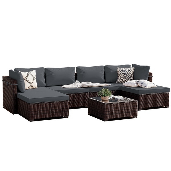 UPHA 6Person Outdoor Furniture Set Patio Wicker Conversation Set with Coffee Table and Cushions