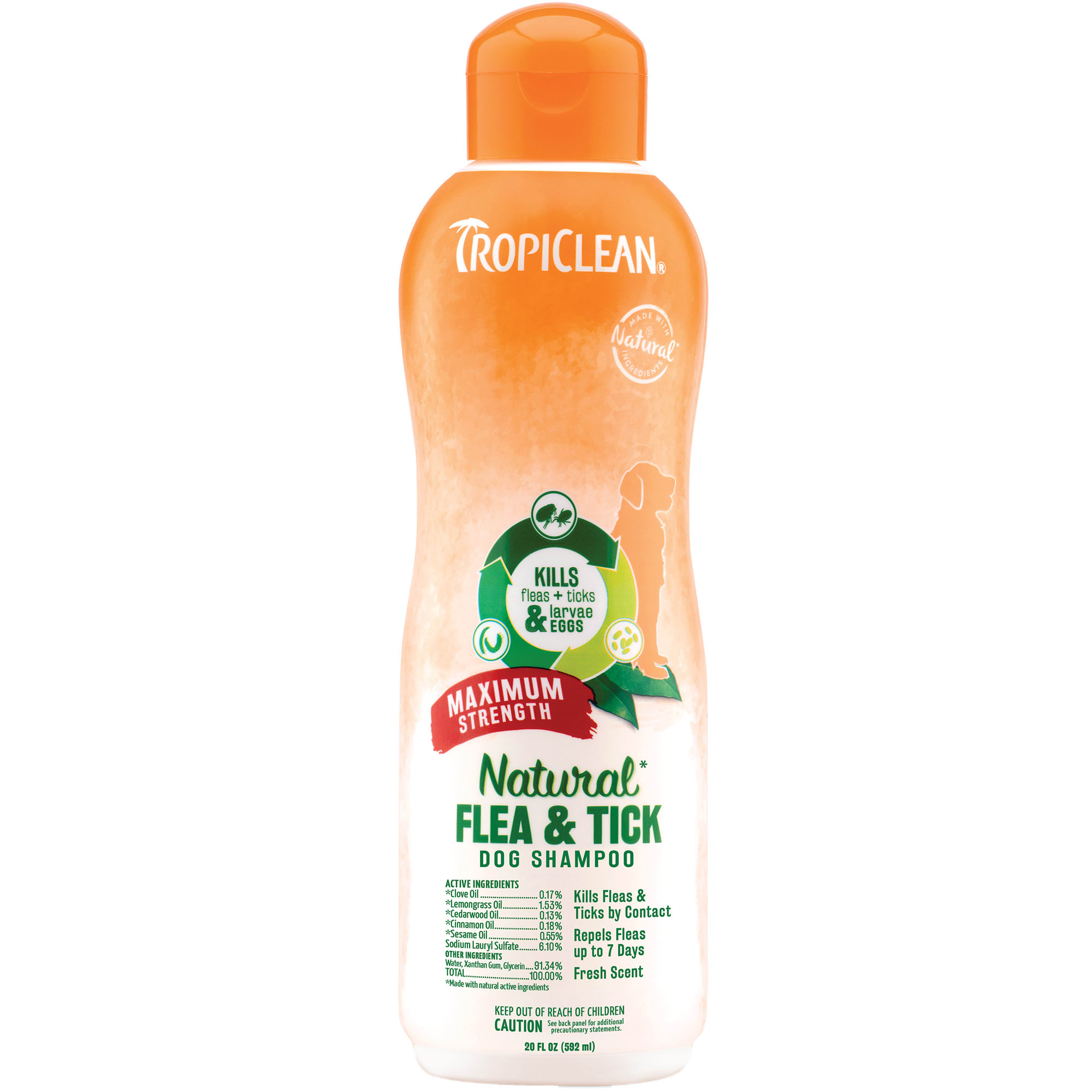 Tropiclean Natural Flea  Tick Maximum Strength Shampoo for Dogs， 20 fl. oz.