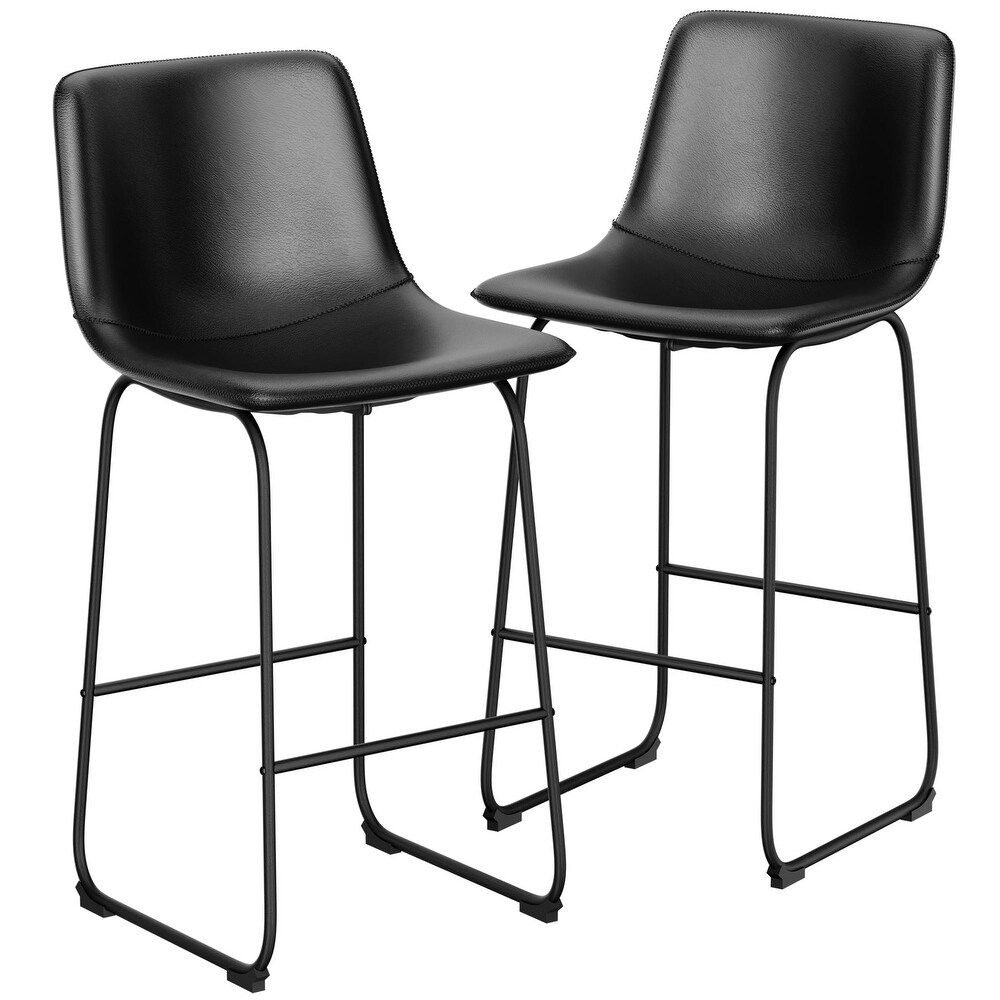 Bar Stools Set of 2 Counter Height PU Leather with Back Dining Chairs