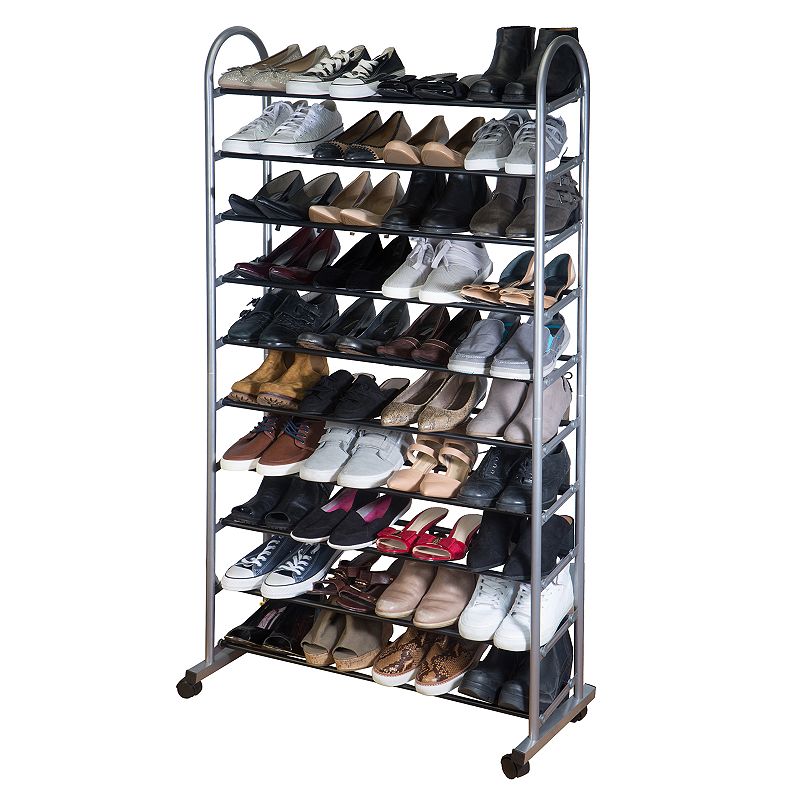 Simplify 10-Tier Mobile Rolling Shoe Rack