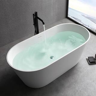 MEDUNJESS Maria 63 in. Stone Resin Solid Surface Matte Flatbottom Freestanding Bathtub in White FS304-1600