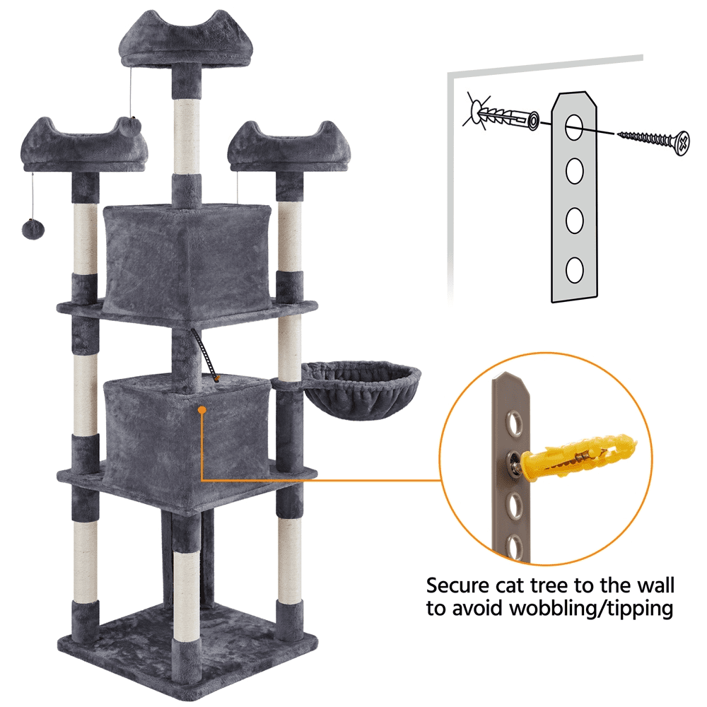 SmileMart 76"H Large Multilevel Cat Tree Tower with Condos and Perches, Dark Gray