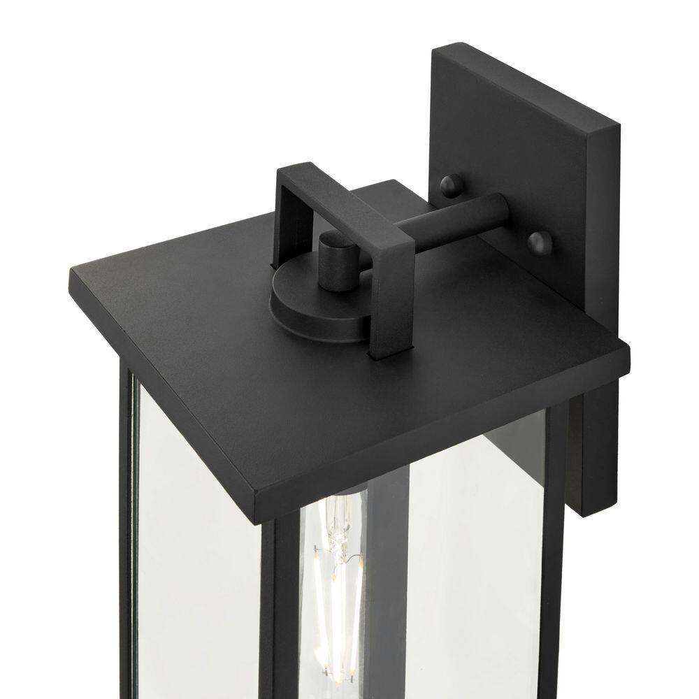 Hampton Bay Keswick Modern 1-Light Matte Black Hardwired Outdoor Wall Lantern Sconce with Clear Glass DSHD5979B