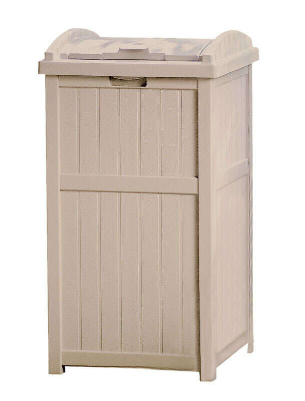 Suncast Trash Hideaway 33 gal Beige Resin Garbage Can Lid Included