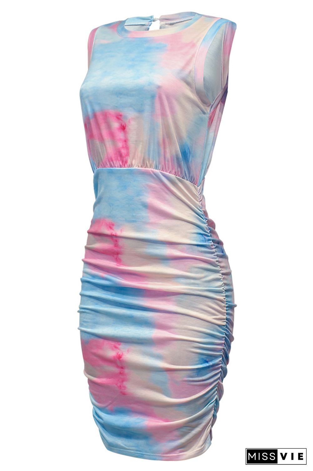 Tie Dye Print Crew Neck Sleeveless Bodycon Dress Wholesale