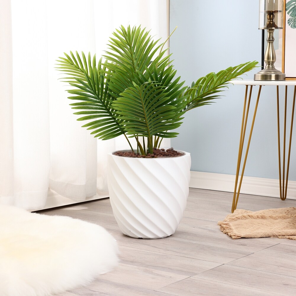 White MgO Indoor or Outdoor Swirl Round Planter