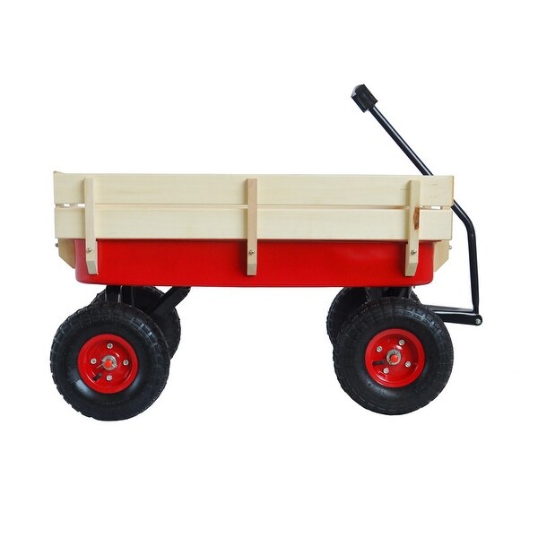 Outdoor Yard Wagon All Terrain Pulling Wood Railing Air Tires Kids Shopping Cart