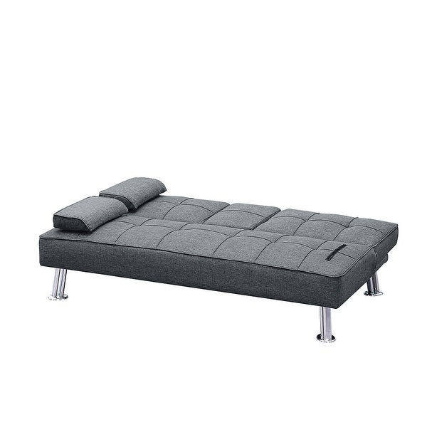 3 Pcs Sets Fabric Folding Sofa Bed with 2 Cup Holders， Removable Armrest and Metal Legs， Single Sofa Bed with Ottoman