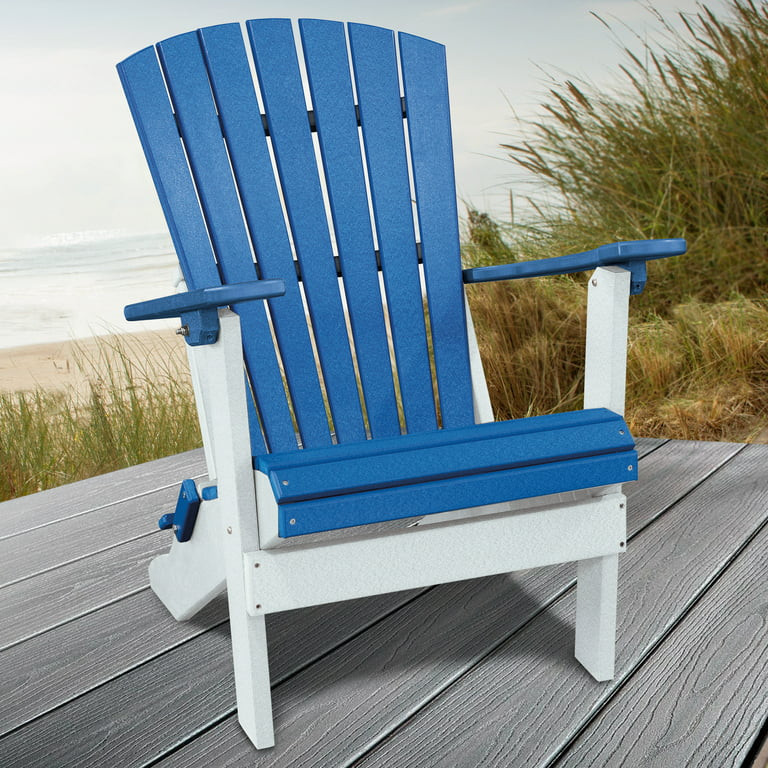 Traditional Adirondack Chair  Folding Design With Contoured Seat  Blue/White   Contemporary   Adirondack Chairs   by Decorn  Houzz