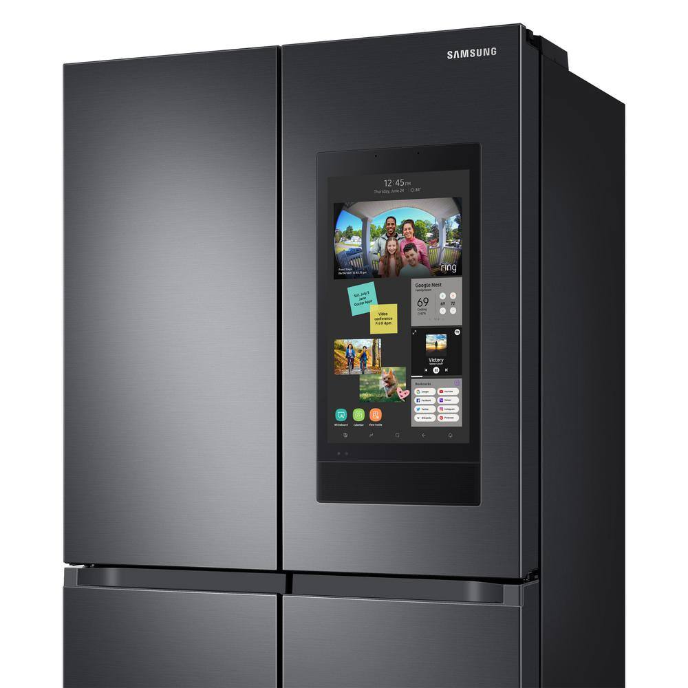  23 cu. ft 4-Door Family Hub French Door Smart Refrigerator in Fingerprint Resistant Black Stainless Steel Counter Depth RF23A9771SG