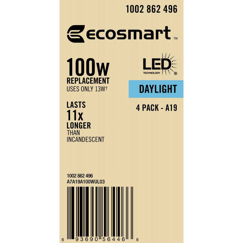 100-Watt Equivalent A19 Non-Dimmable LED Light Bulb Daylight (4-Pack) A7A19A100WUL03