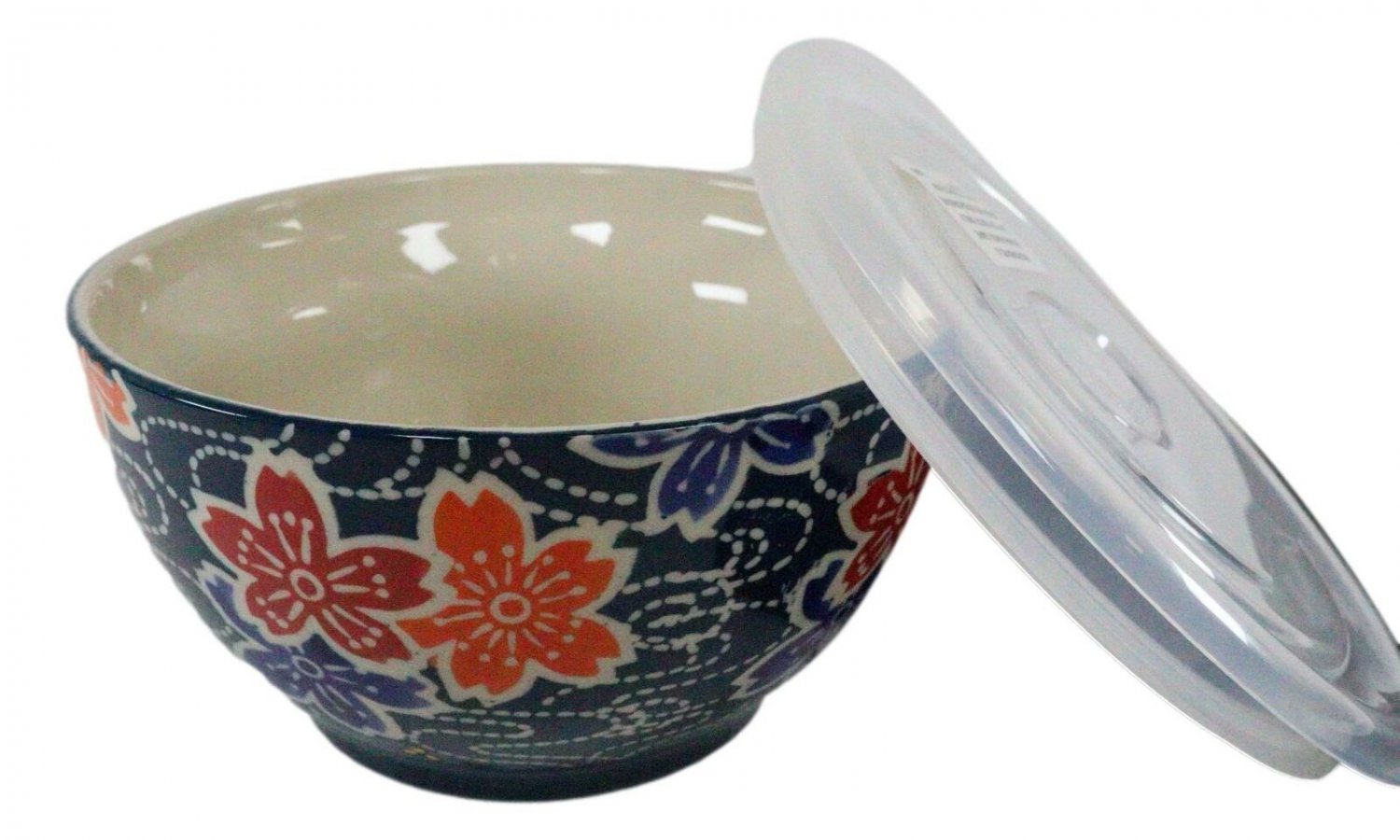 1 Set of 2 Ceramic Blue Cherry Blossoms Portion Meal Bowls 3 Cups W/ Lid EBR02