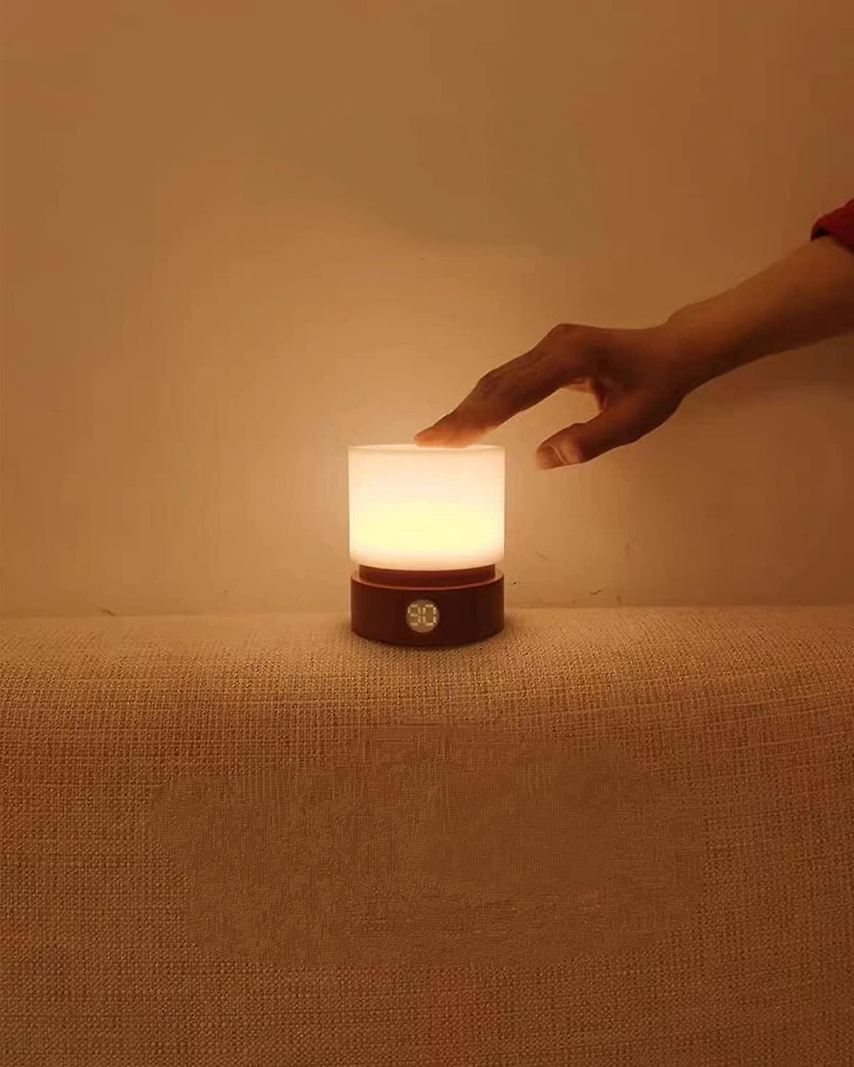 Timer Night Light， Small Led Bedroom Lamp， Bedside Table Lamp， Night Light Kids， Baby Breastfeeding， Woodgrain， Dimmable， Battery Operated