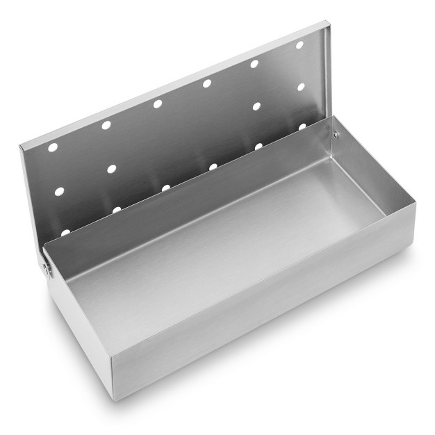 Pure Grill Stainless Steel Bbq Smoker Box With Hinged Lid For Wood Chips Use With Charcoal And Gas Grills